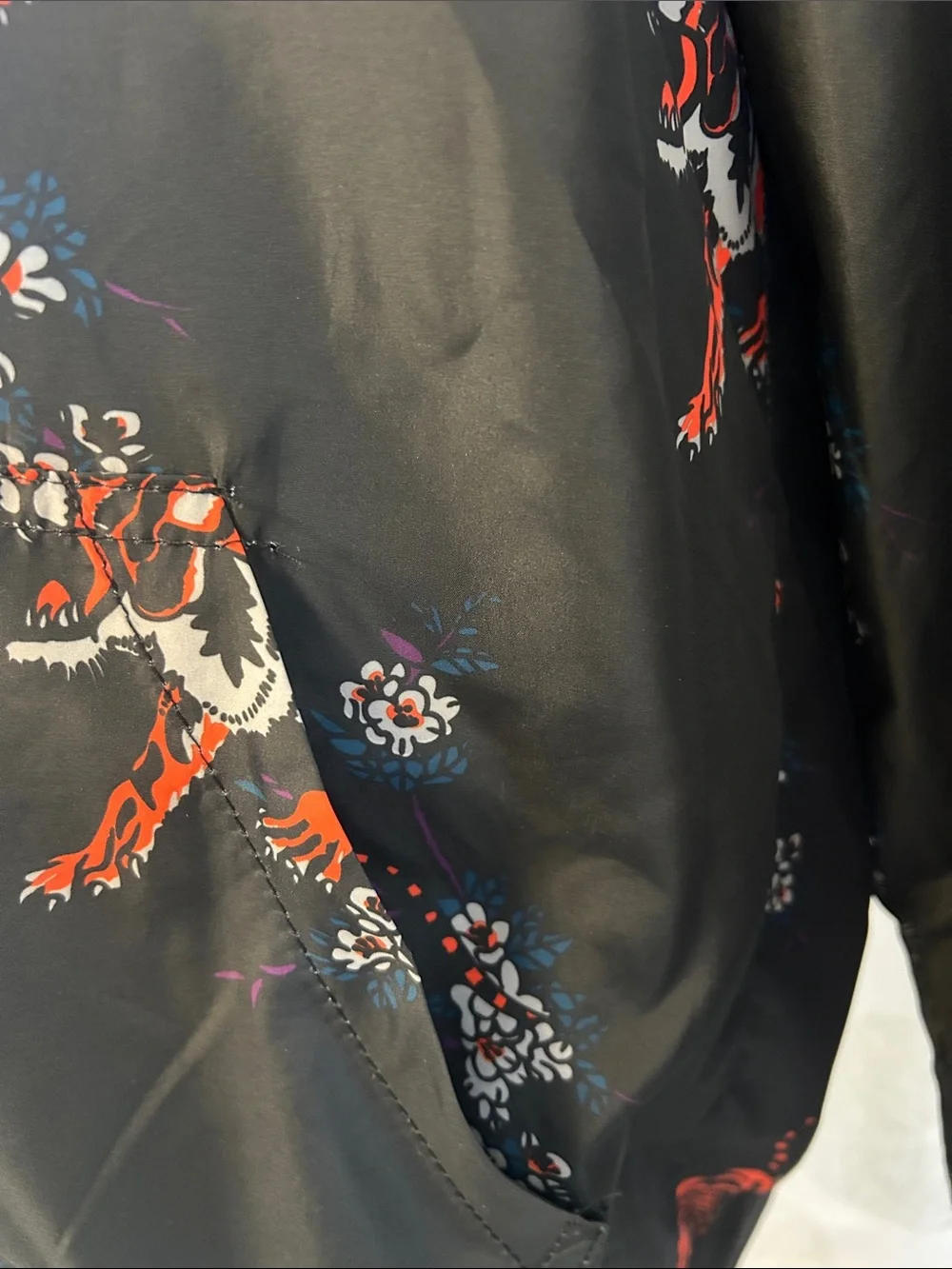 G-Net Black & Orange Tiger Floral Print Bomber Jacket Unisex Large - Extra Large